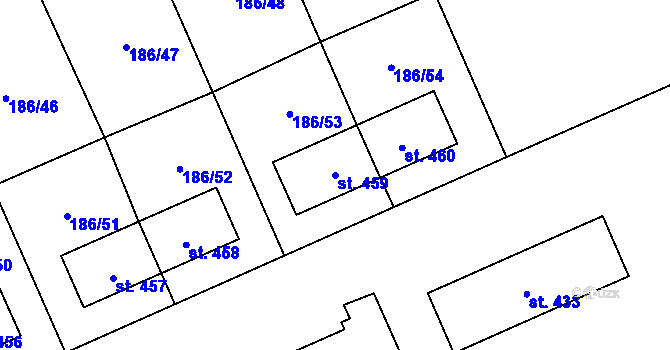 Parcela st. 459 v KÚ Klimentov, Katastrální mapa