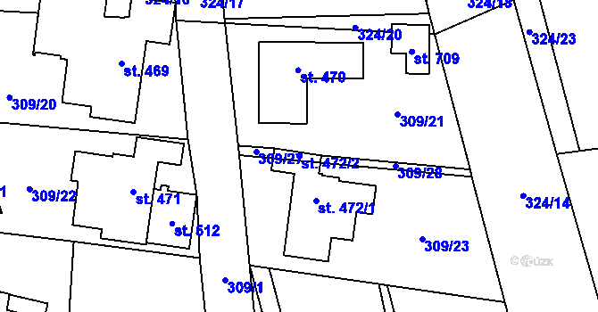 Parcela st. 472/2 v KÚ Klimentov, Katastrální mapa