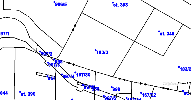 Parcela st. 183/3 v KÚ Klimentov, Katastrální mapa