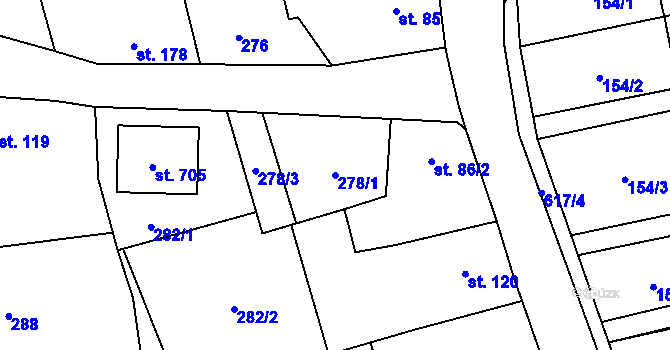 Parcela st. 278/1 v KÚ Klimentov, Katastrální mapa
