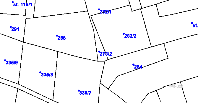 Parcela st. 278/2 v KÚ Klimentov, Katastrální mapa
