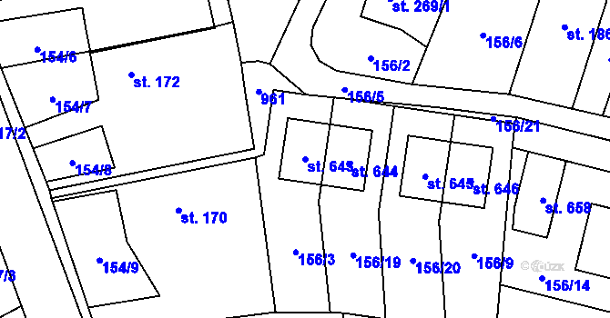 Parcela st. 643 v KÚ Klimentov, Katastrální mapa