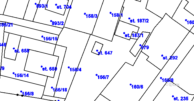 Parcela st. 647 v KÚ Klimentov, Katastrální mapa