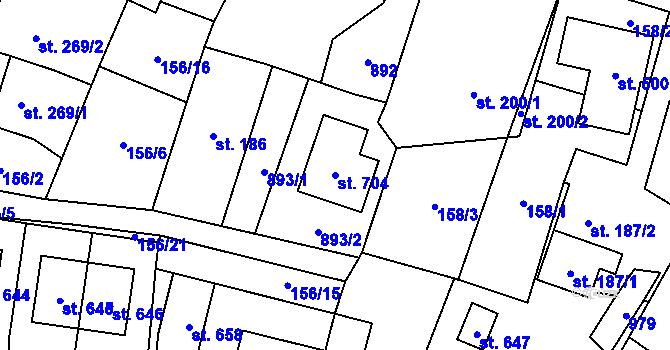 Parcela st. 704 v KÚ Klimentov, Katastrální mapa