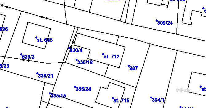 Parcela st. 712 v KÚ Klimentov, Katastrální mapa