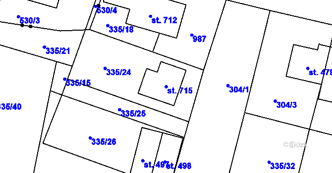 Parcela st. 715 v KÚ Klimentov, Katastrální mapa