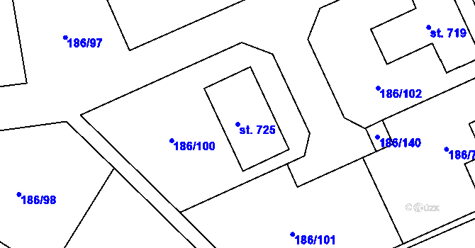 Parcela st. 725 v KÚ Klimentov, Katastrální mapa
