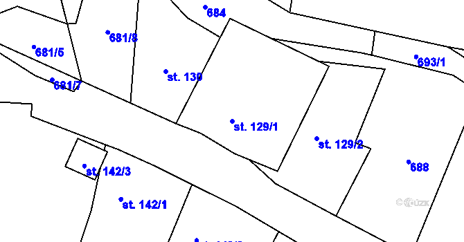 Parcela st. 129/1 v KÚ Malá Hleďsebe, Katastrální mapa
