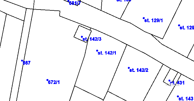 Parcela st. 142/1 v KÚ Malá Hleďsebe, Katastrální mapa