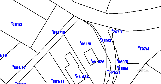 Parcela st. 661/8 v KÚ Malá Hleďsebe, Katastrální mapa