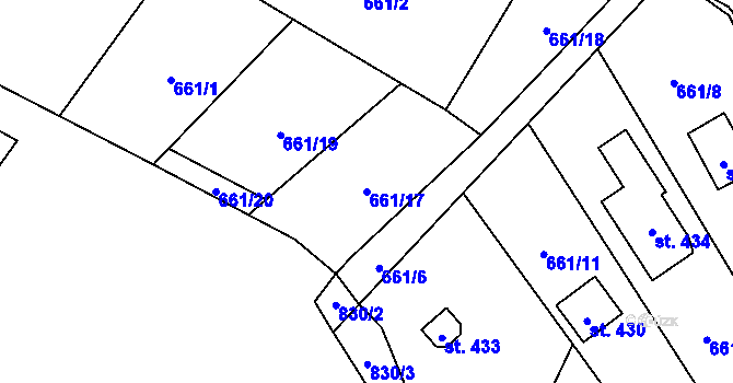Parcela st. 661/17 v KÚ Malá Hleďsebe, Katastrální mapa