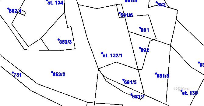 Parcela st. 132/1 v KÚ Malá Hleďsebe, Katastrální mapa