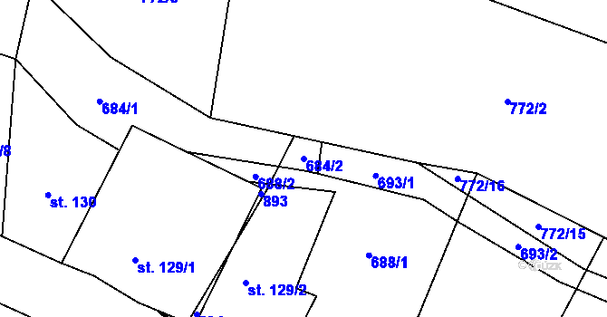 Parcela st. 684/2 v KÚ Malá Hleďsebe, Katastrální mapa
