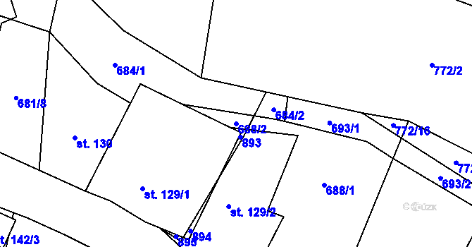 Parcela st. 688/2 v KÚ Malá Hleďsebe, Katastrální mapa