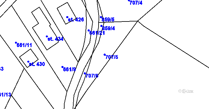 Parcela st. 707/5 v KÚ Malá Hleďsebe, Katastrální mapa