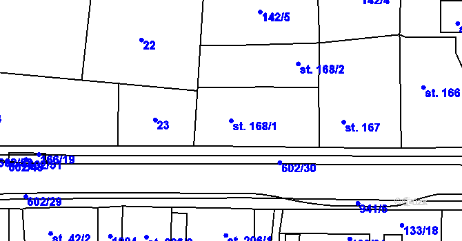 Parcela st. 168/1 v KÚ Velká Hleďsebe, Katastrální mapa