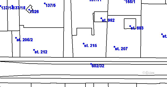 Parcela st. 215 v KÚ Velká Hleďsebe, Katastrální mapa