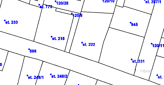 Parcela st. 222 v KÚ Velká Hleďsebe, Katastrální mapa