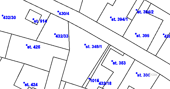 Parcela st. 349/1 v KÚ Velká Hleďsebe, Katastrální mapa