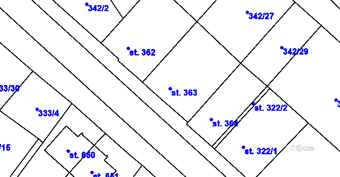 Parcela st. 363 v KÚ Velká Hleďsebe, Katastrální mapa