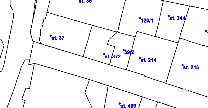 Parcela st. 372 v KÚ Velká Hleďsebe, Katastrální mapa