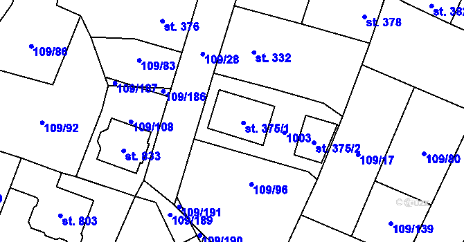 Parcela st. 375 v KÚ Velká Hleďsebe, Katastrální mapa