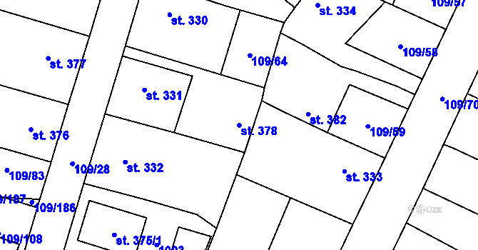 Parcela st. 378 v KÚ Velká Hleďsebe, Katastrální mapa