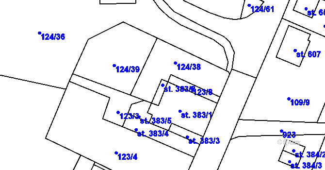 Parcela st. 383/2 v KÚ Velká Hleďsebe, Katastrální mapa