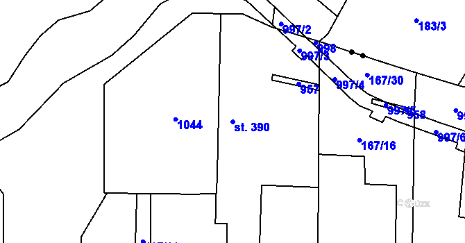 Parcela st. 390 v KÚ Velká Hleďsebe, Katastrální mapa