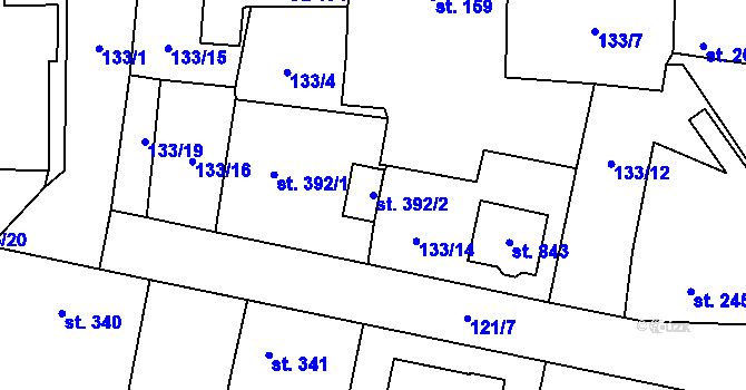 Parcela st. 392/2 v KÚ Velká Hleďsebe, Katastrální mapa