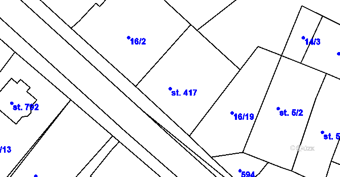 Parcela st. 417 v KÚ Velká Hleďsebe, Katastrální mapa