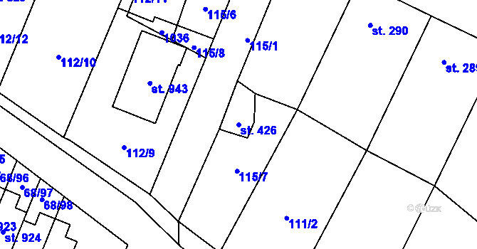 Parcela st. 426 v KÚ Velká Hleďsebe, Katastrální mapa