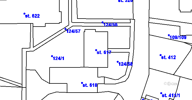 Parcela st. 617 v KÚ Velká Hleďsebe, Katastrální mapa