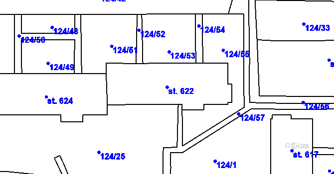 Parcela st. 622 v KÚ Velká Hleďsebe, Katastrální mapa
