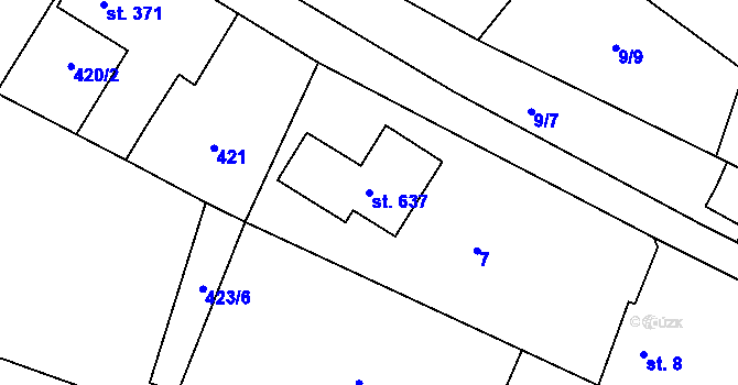 Parcela st. 637 v KÚ Velká Hleďsebe, Katastrální mapa