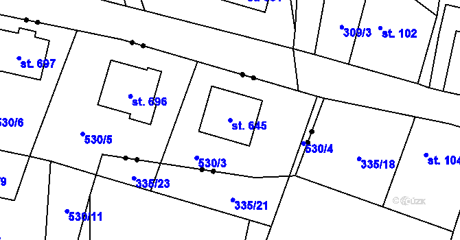 Parcela st. 645 v KÚ Velká Hleďsebe, Katastrální mapa