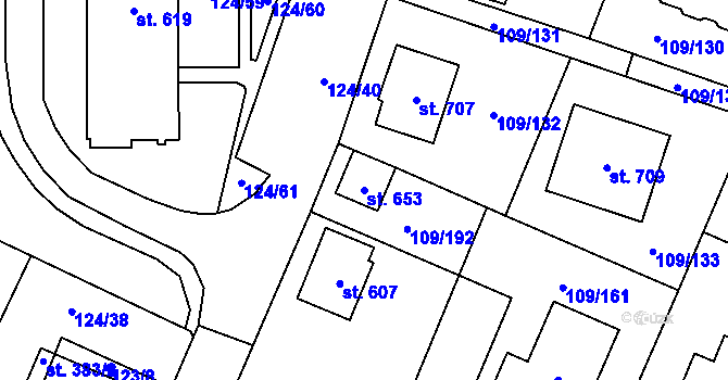 Parcela st. 653 v KÚ Velká Hleďsebe, Katastrální mapa