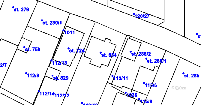 Parcela st. 654 v KÚ Velká Hleďsebe, Katastrální mapa