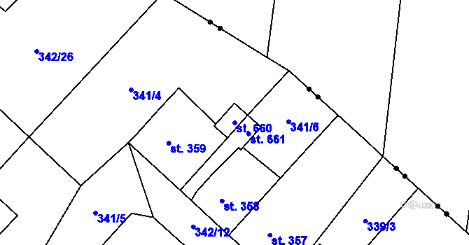 Parcela st. 660 v KÚ Velká Hleďsebe, Katastrální mapa