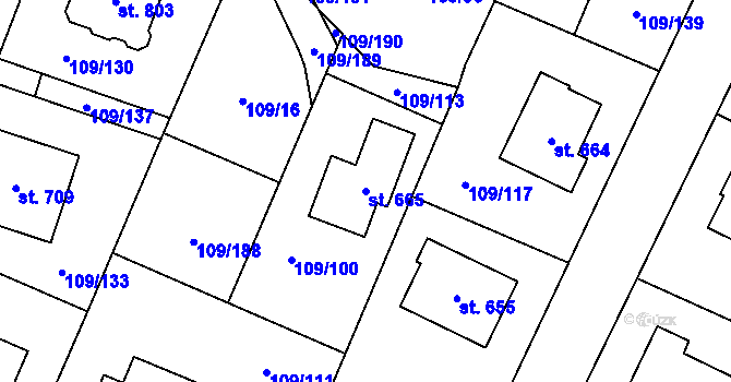 Parcela st. 665 v KÚ Velká Hleďsebe, Katastrální mapa