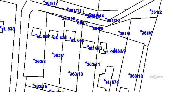 Parcela st. 673 v KÚ Velká Hleďsebe, Katastrální mapa