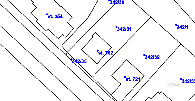 Parcela st. 702 v KÚ Velká Hleďsebe, Katastrální mapa