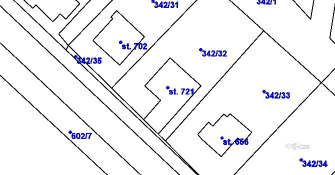 Parcela st. 721 v KÚ Velká Hleďsebe, Katastrální mapa