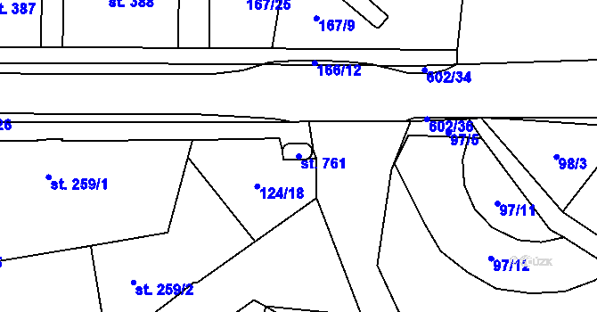 Parcela st. 761 v KÚ Velká Hleďsebe, Katastrální mapa