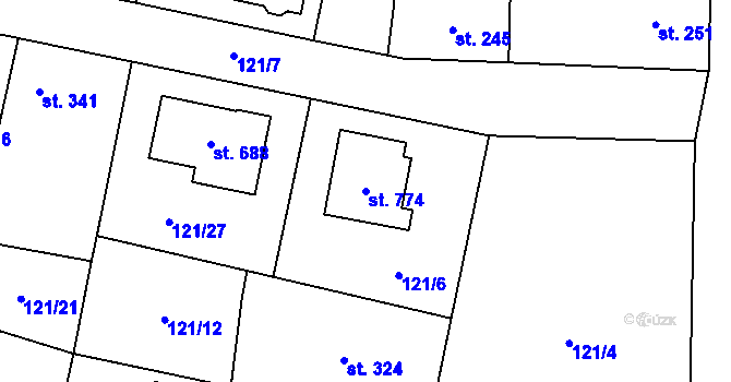 Parcela st. 774 v KÚ Velká Hleďsebe, Katastrální mapa
