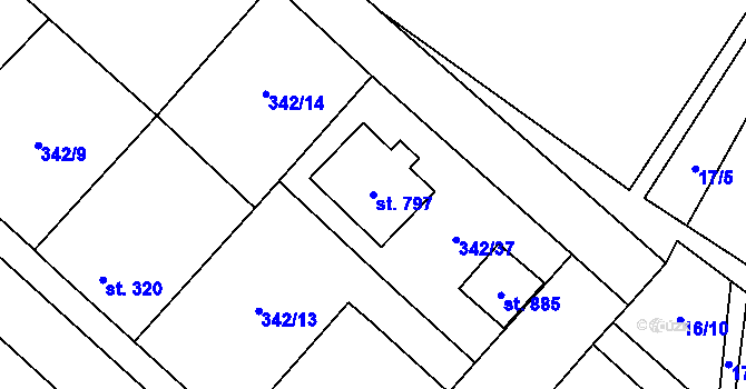 Parcela st. 797 v KÚ Velká Hleďsebe, Katastrální mapa