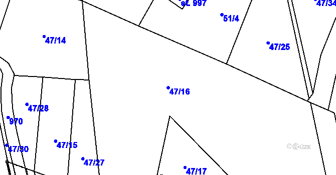Parcela st. 47/16 v KÚ Velká Hleďsebe, Katastrální mapa