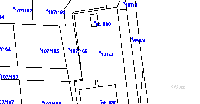 Parcela st. 107/3 v KÚ Velká Hleďsebe, Katastrální mapa