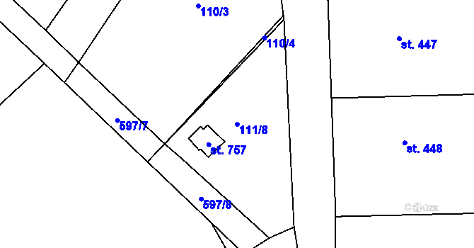 Parcela st. 111/8 v KÚ Velká Hleďsebe, Katastrální mapa
