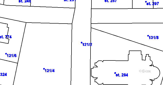 Parcela st. 121/2 v KÚ Velká Hleďsebe, Katastrální mapa